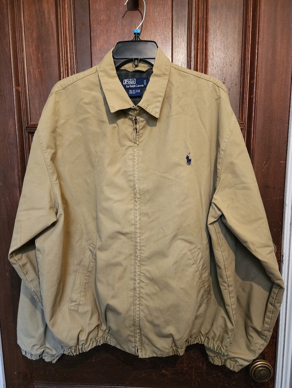 Vintage Polo Ralph Lauren Harrington Jacket Mens Tan Cotton Plaid Lined-Large